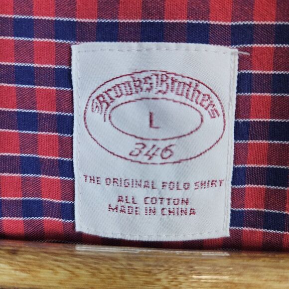 Brooks Brothers 346 Red & Blue Checks Size L Button Up/Down Cotton Dress Shirt - Picture 5 of 16